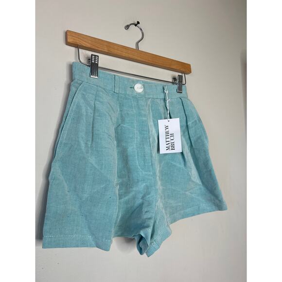 NWT Matthew Bruch Button Pleated Linen Short Women's Seafoam Size: XS - Picture 3 of 9